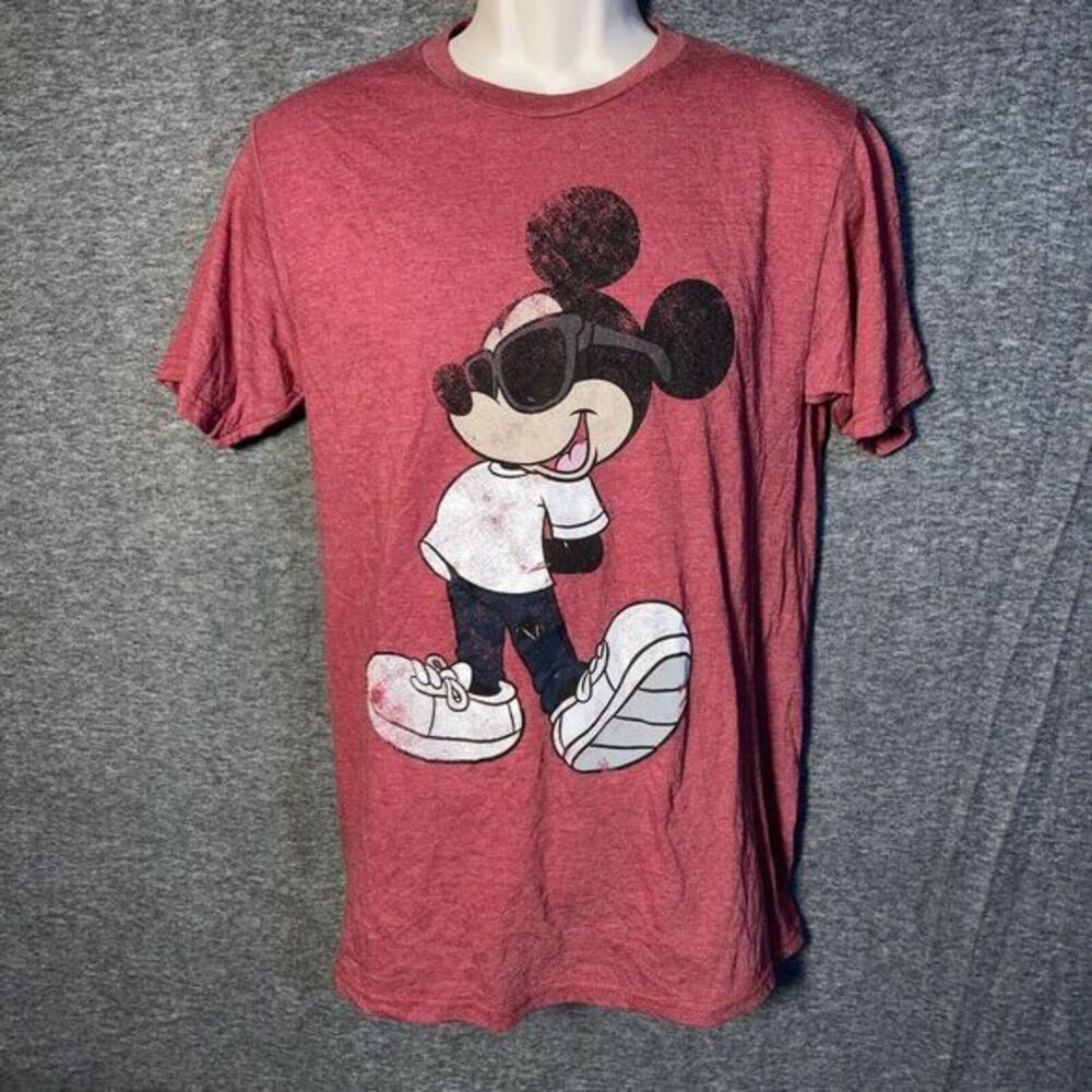 Disney Mickey‎ Mouse Sunglasses Distressed Graphic Crewneck Red - Picture 2 of 6